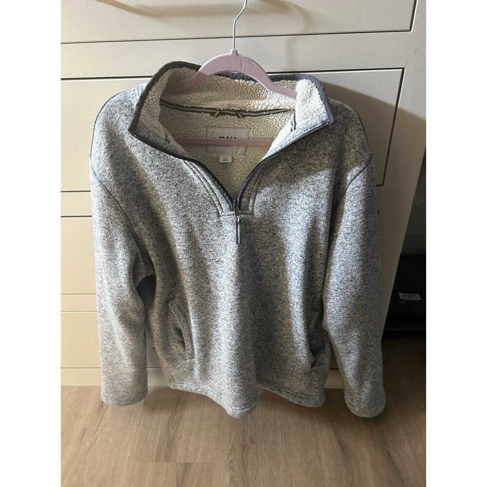 Orvis Sweater Pullover Mens Large Gray 1/4 Quarter Zip Sherpa Fleece